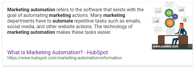 marketing automation featured snippet