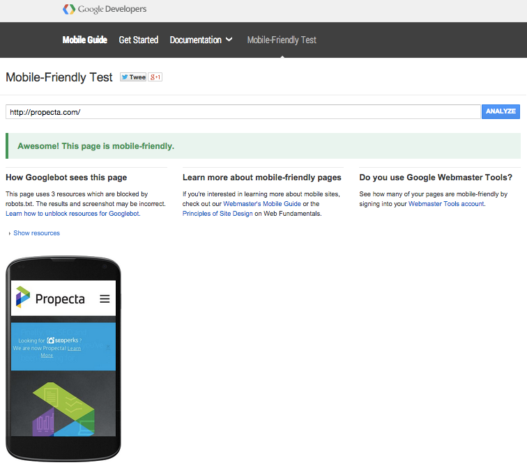 Passing Google's mobile usability test