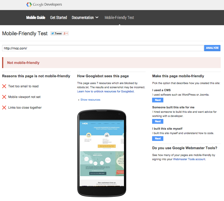 Not passing the Google mobile usability test