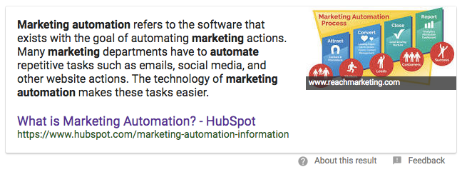 marketing automation featured snippet
